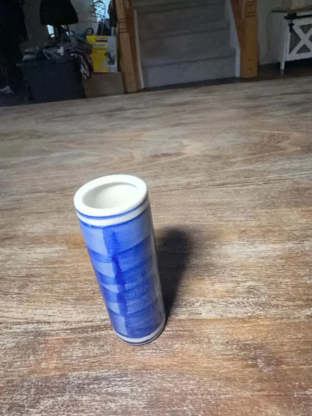Vintage Chinese Blue and White Porcelain Cherry Blossom Cylinder Bud Vase